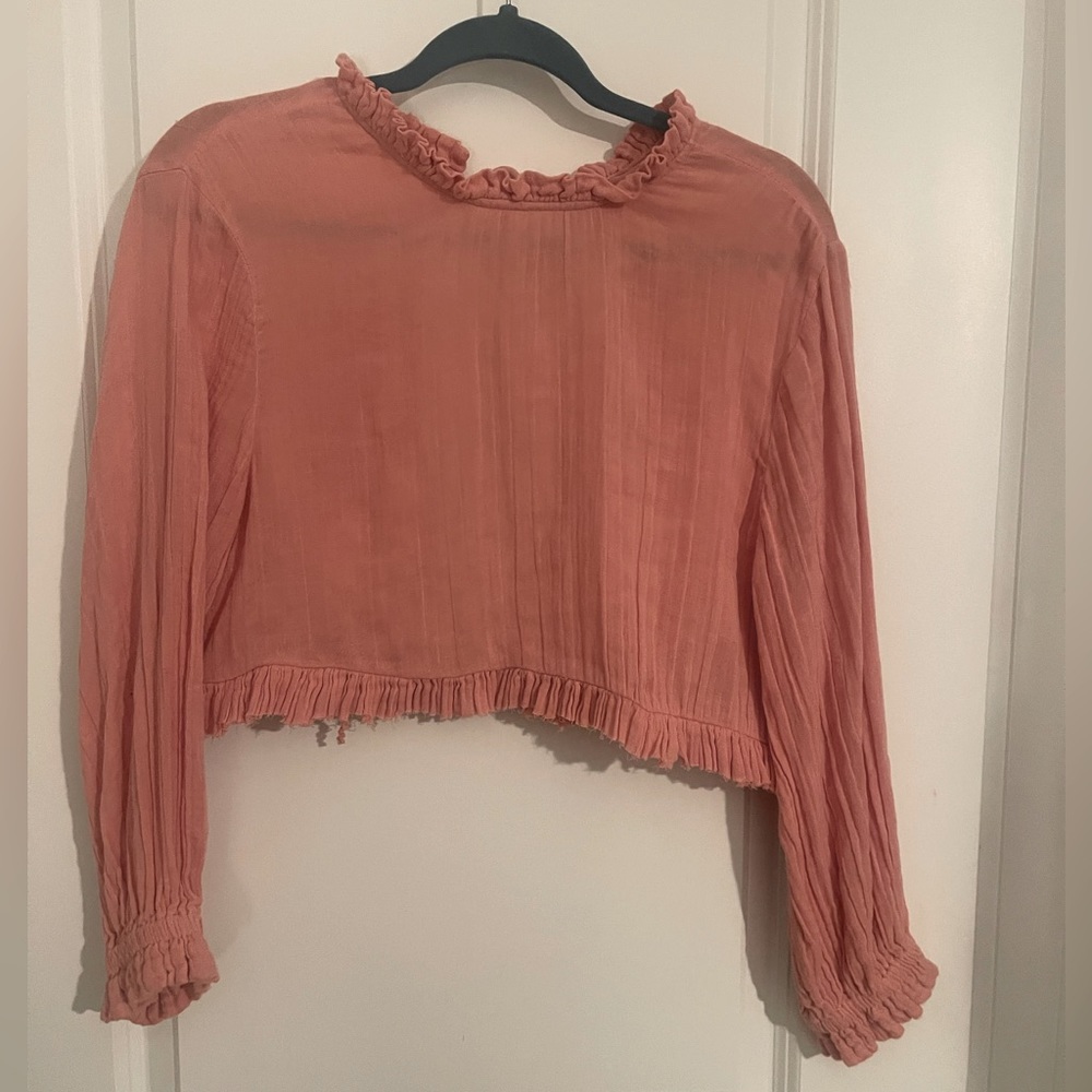 🌸 💓Wonen’s Free People Boho Crop Top With Open Back Tie Pink Size XS